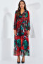 Women's Red Green Patterned Chiffon Dress 2134 - 2