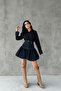 Navy Blue Drenthe Gather Detailed Heart Buttoned Denim Skirt - 2