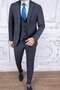 Men's Slim Fit Pointed Collar Dark Navy Blue Vest Suit