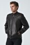 Bath 5007 معطف Aleko Slim Fit من جلد الخراف باللون الأسود - 3