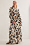 Women's Anthracite Cream Patterned Knitted Hijab Dress 1525