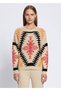 Ethnic Patterned Intersia Beige Black Knitwear