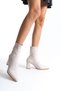 Women's Special Design Beige Stretch Ankle Mid-Heel Boots Without Zipper - 3