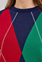15887 Patterned Oversize Knitwear Sweater - Dark Blue - 5