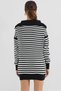 15886 Polo Collar Striped Long Knit Sweater - Black - 5