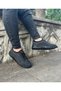 Black Skin Suni Leather Men's Sports Shoes with Stitching Detail - 8
