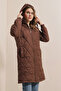 5138 Quilted Long Puffer Coat - Brown - 4