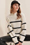 15804 Striped Oversize Turtleneck Sweater - White - 4