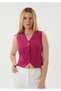 V-Neck Woven Stylish Fuchsia Color Vest with Belt Detail - 6
