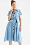 1677 Button-Down Waist Belt Denim Dress - Blue