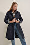 5808 Waist Tied Trench Coat - Navy Blue - 7
