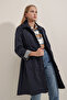 5808 Waist Tied Trench Coat - Navy Blue - 2