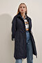 5808 Waist Tied Trench Coat - Navy Blue - 4