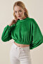 55392 Velvet Crop Blouse - Green - 4