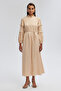 Belted Balloon Sleeve Satin Dress - 2