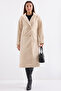 Cream Oversize Wide Cut Woolen Long Eyebrow Coat 9113 - 2