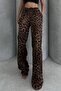 Women's Elastic Waist Leopard Pattern Satin Wide Leg Pants