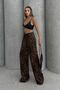 Women's Elastic Waist Leopard Pattern Satin Wide Leg Pants - 3