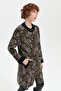 Women's Stand Collar Rose Print Long Wool Cardigan Black_V.Camel - 7