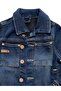 Children's Dark Color Button Detailed Denim Jacket - 5