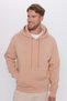 Unisex Oversize Wide Cut Cotton Soft Textured Basic Mink Color Hooded Sweatshirt with Fleece Inside