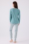 Women's Water Green O-Neck Written Long Sleeve Pajama Set - 4