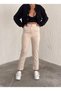 Women's Suede High Waist Carrot Pants / Women's Suede Fabric High Waist Trousers - 2