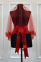 Red Wide Bridal Veil Set with Sequins and Pearls, Henna Night Cover 6 Pieces - 6