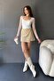 Women's Square Collar Tulle Detailed Long Sleeve Blouse White - 3