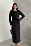 Women's Long Sleeve Long Modal Dress with Tie Front Detail - 3