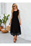 Women's Sleeveless Skirt Tip Laser Cut Floral Patterned Midi Length Imported Crepe Dress - 3