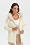 Women's Hooded Fur Zippered Wool Cardigan Bone - 7