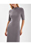 Grey Round Neck with Seat-Up Midi-Length Dress - 5