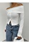 Women's Boat Neck Button Detailed Long Sleeve Crop Blouse White - 5
