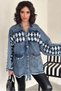 Women's Knitwear Detailed Oversize Jeans Jacket with Tassels and Pockets - 3