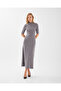 Grey Round Neck with Seat-Up Midi-Length Dress