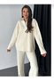 Women's Ribbed Collar, Zippered Leg Slits, Side Zipper Knitwear Suit - 3