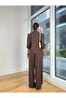 Women's Blazer Jacket with High Waist Belt and Button Closure and Wide Leg Trousers - Brown 25K063 - 3