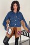Women's Standard Size Oversize Jeans Jacket with Buttoned Pockets and Colorful Knitwear Detail - 2