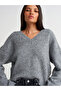 10645 V-Neck Soft Textured Knitwear Sweater-Smoked M.