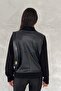 Women's Black Knitwear Detailed Buttoned Leather Cardigan - 5