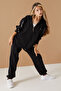 Girl's Black Tracksuit Set - Written Cardigan, 19486 - 5