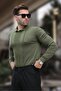 Khaki Polo Collar Striped Men's Knitwear Sweater 7265