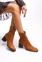 Laezaen Women's Heeled Stretch Boots Brown Suede - 5