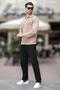Beige Polo Collar Striped Button Detailed Men's Sweater 7281 - 4