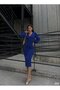 Women's Double Breasted Collar Balloon Sleeve Glittery Crepe Fabric Midi Dress - 7
