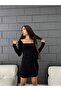 Women's Square Neck Long Sleeve Tie Detailed Mini Dress Black - 4