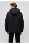 سترة منتفخة سوداء بغطاء رأس أزرق 0110352 - 5