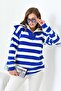 Women's Half-Zip Striped Sweater Cobalt Blue 20726 - 2