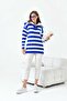 Women's Half-Zip Striped Sweater Cobalt Blue 20726 - 3